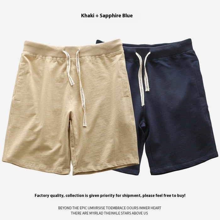Loose Outer Wear Khaki Solid Color Casual Men's Shorts