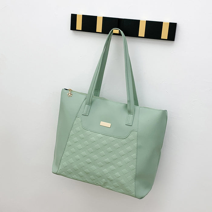 Diamond-Embossed Large-Capacity Tote Bag
