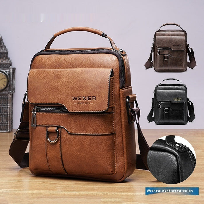Bolso bandolera popular para hombre, estilo retro, de un solo hombro, de cuero sintético con solapa, tipo bandolera, para negocios, de viaje, sólido.