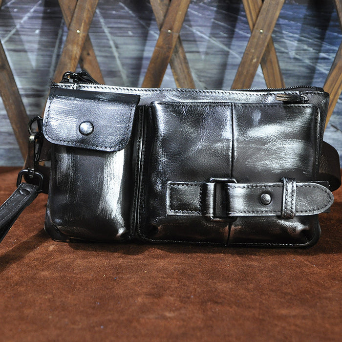 Riñonera de viaje moderna y moderna para hombre de piel de vaca curtida vegetal