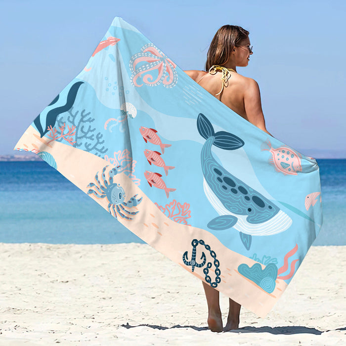 Châle de plage d'été en microfibre imprimée à séchage rapide, protection solaire, serviette de bain double face en velours