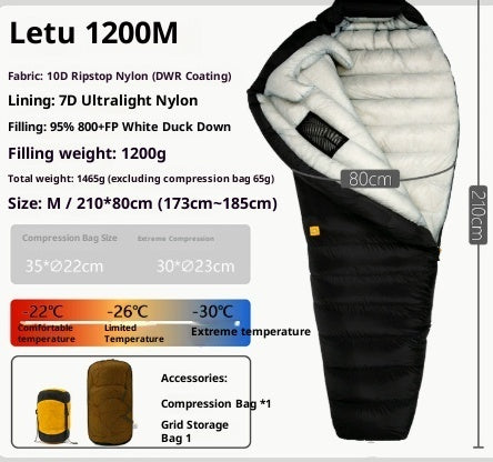 Saco de dormir ultraligero de plumón para acampar al aire libre