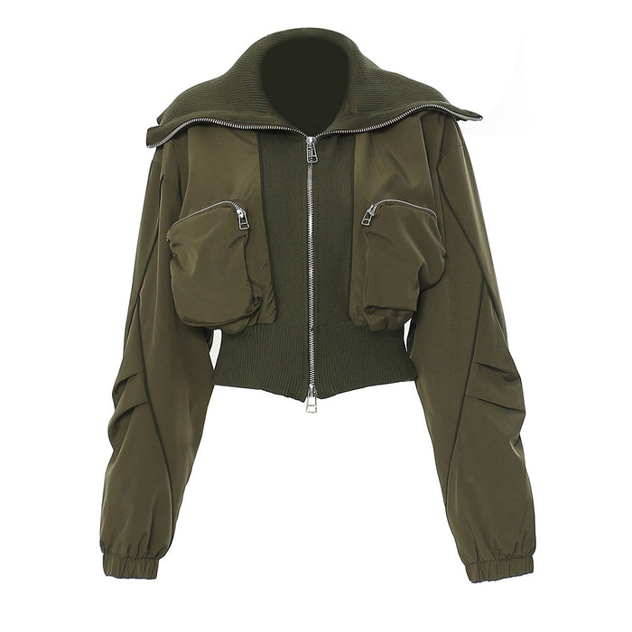Womens Casual Jacket With Zippered Pockets And A Lapel Design