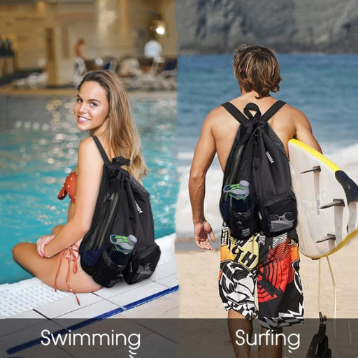 Mochila con cordón de malla para natación, cinturón, bolsa impermeable para playa