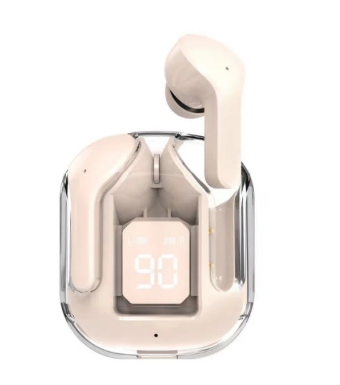 Nouveau mini casque Bluetooth sans fil transparent avec affichage numérique, réduction de bruit ENC et véritable technologie sans fil pour le sport et la musique.