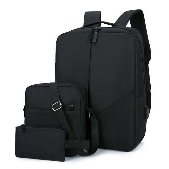 Sac à dos multifonctionnel USB trois pièces grande capacité pour homme, idéal pour les voyages et les loisirs.