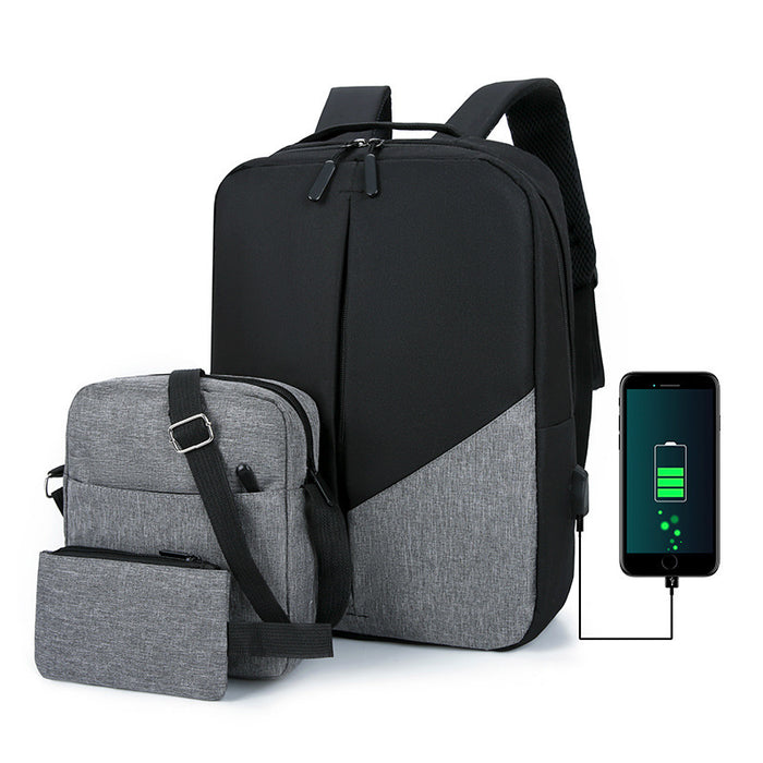 Sac à dos multifonctionnel USB trois pièces grande capacité pour homme, idéal pour les voyages et les loisirs.
