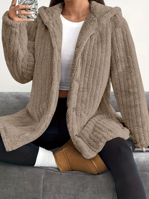 Hooded Loose Plush Coat Women's Regular Sleeve
