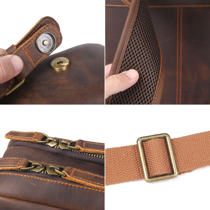 Mochila vintage de cuero Crazy Horse de gran capacidad