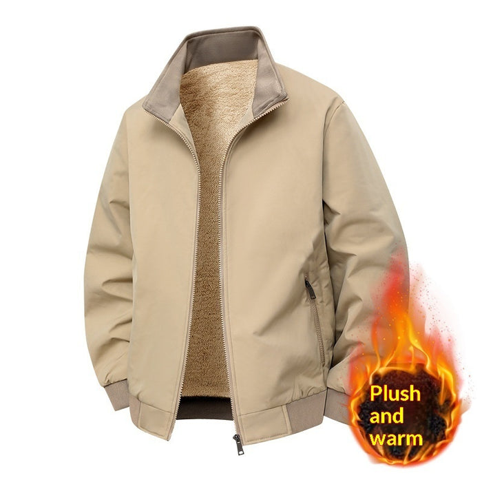 Fleece-lined Thick Warm Loose Stand-collar Jacket