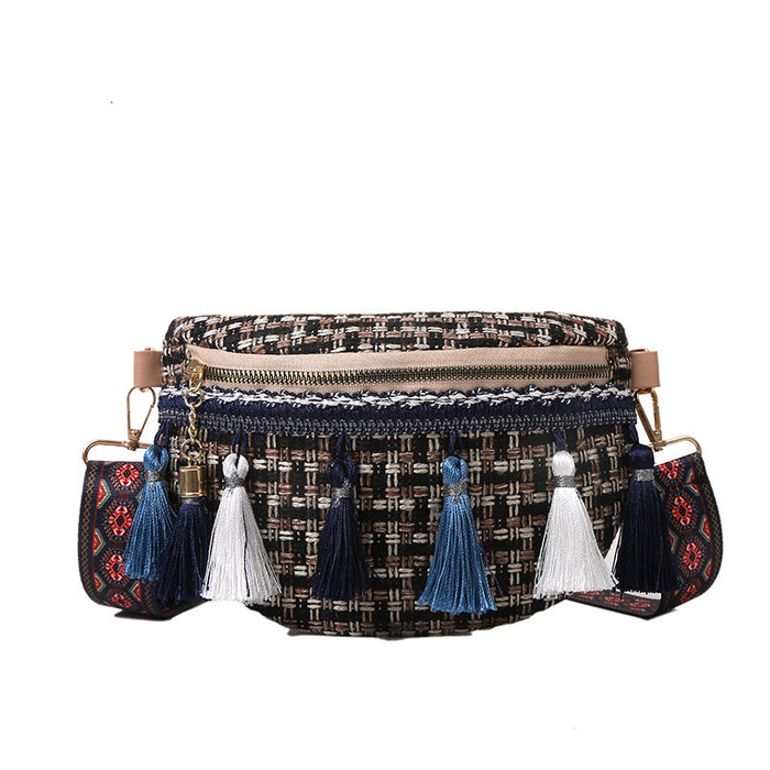 Casual Travel Tassel Woven Shoulder Bag