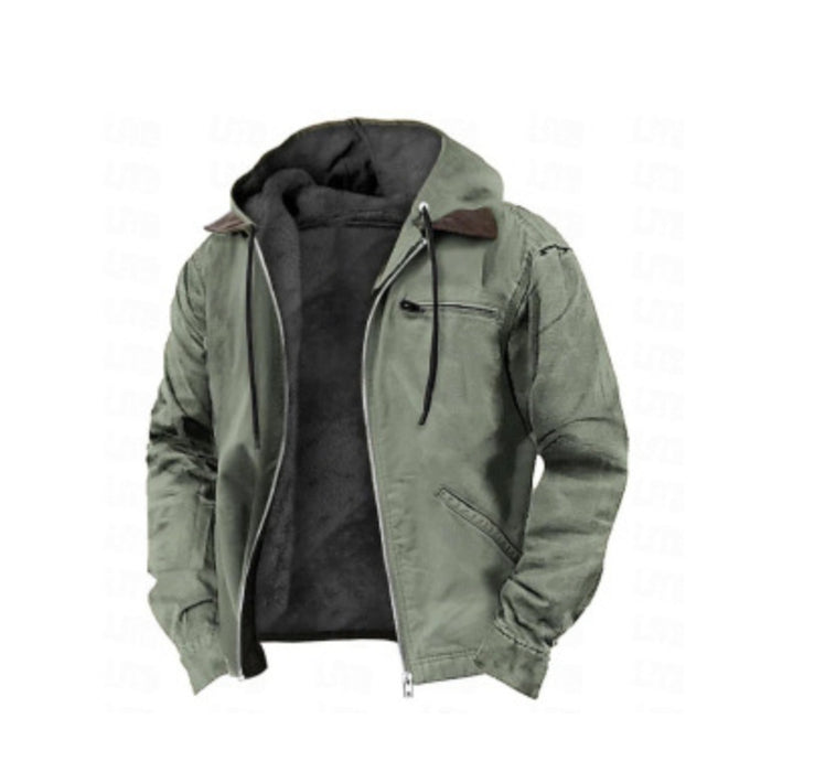 Suéter con capucha y estampado digital multicolor, forro marrón y chaqueta acolchada de algodón.