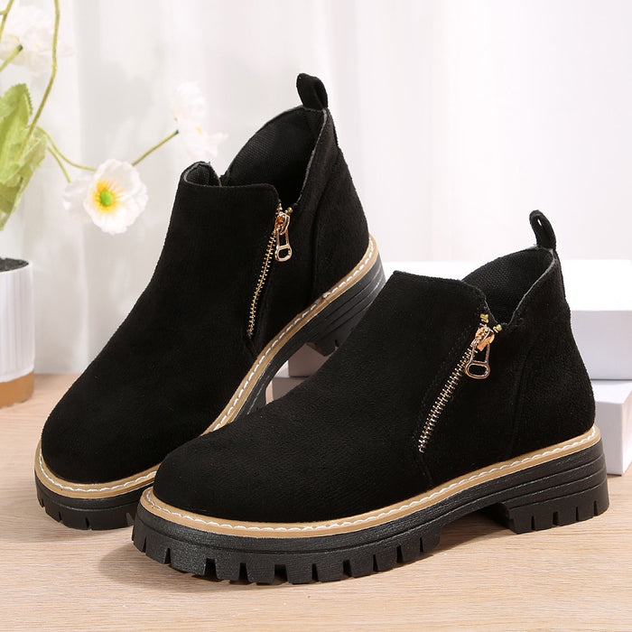 Fashion Ankle Boots With Side Zipper Ins Chunky Boots Autumn Winter Suede Shoes Women