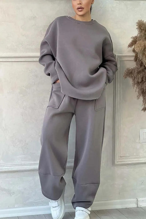 Women's Autumn And Winter Casual Loose Round Neck Long-sleeved Sweater Trousers Suit