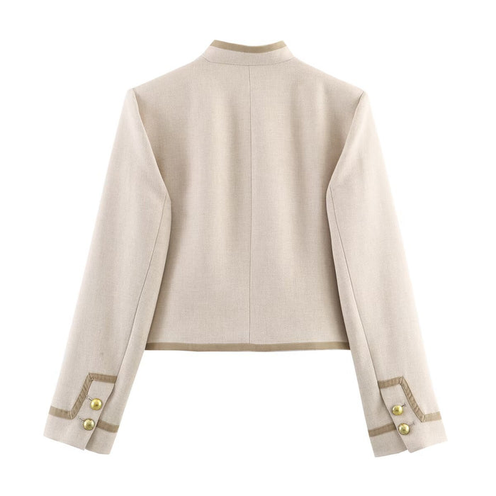 Design Padded Shoulder Rope Knot Button Jacket Coat