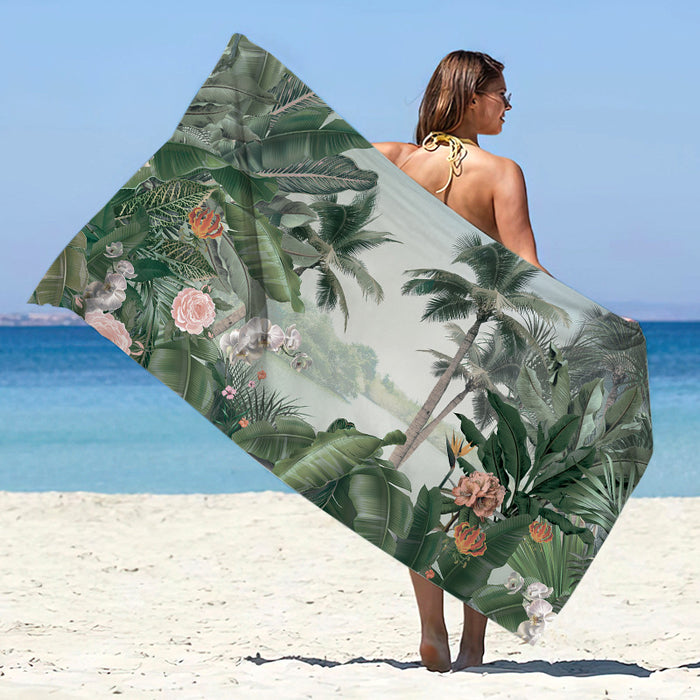 Châle de plage d'été en microfibre imprimée à séchage rapide, protection solaire, serviette de bain double face en velours
