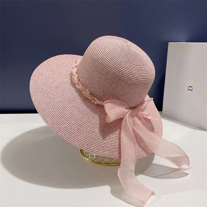 French Style Lace Strap Big Brim Beach Hat Seaside Play Straw Hat Female Sun-proof All-matching