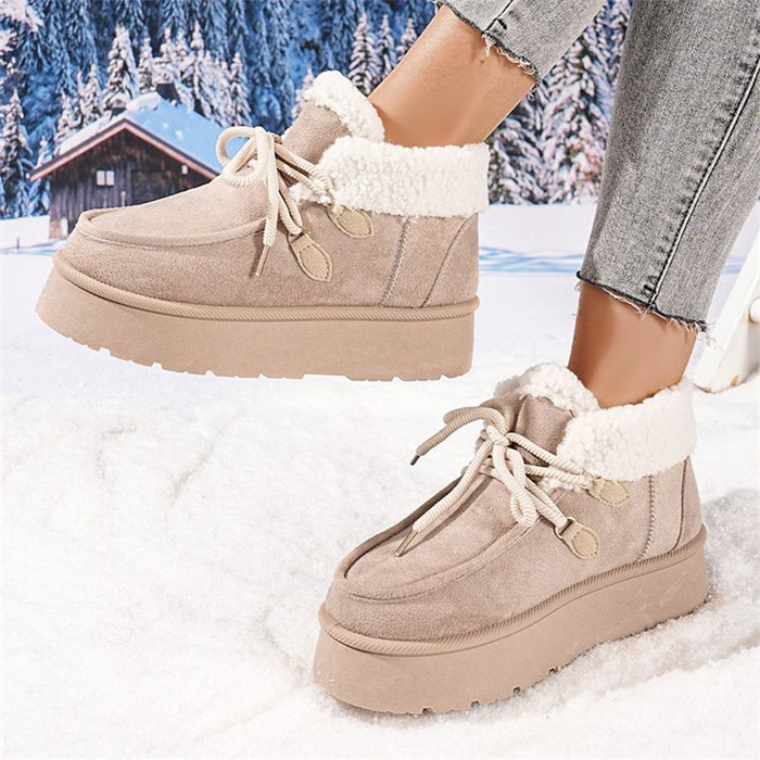 Botas de nieve con suela gruesa y forro polar para mujer, zapatos casuales con acolchado de algodón y piel integrada