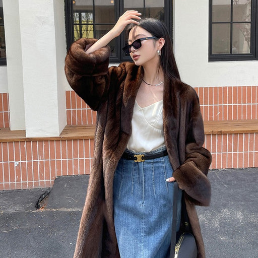 Vintage Mink Coat  Caramel Color V-neck Elongated Style Women's