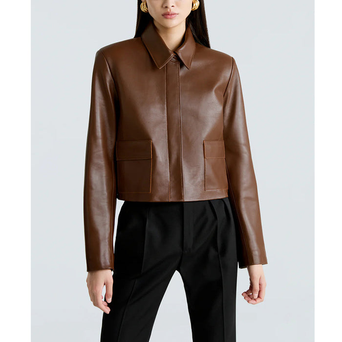 Veste en cuir de style motard à revers pour femme