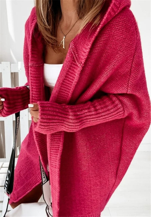 Gilet cardigan à capuche à manches chauve-souris, coupe ample et décontractée, couleur unie, vêtements pour femmes