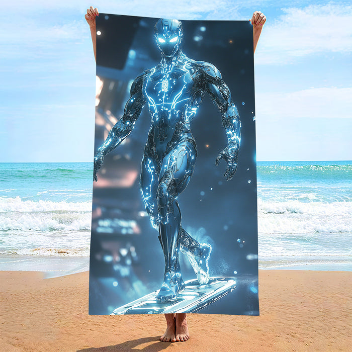 Serviette de plage double face en velours et brocart de polyester, absorbante, à séchage rapide et douce pour la peau.