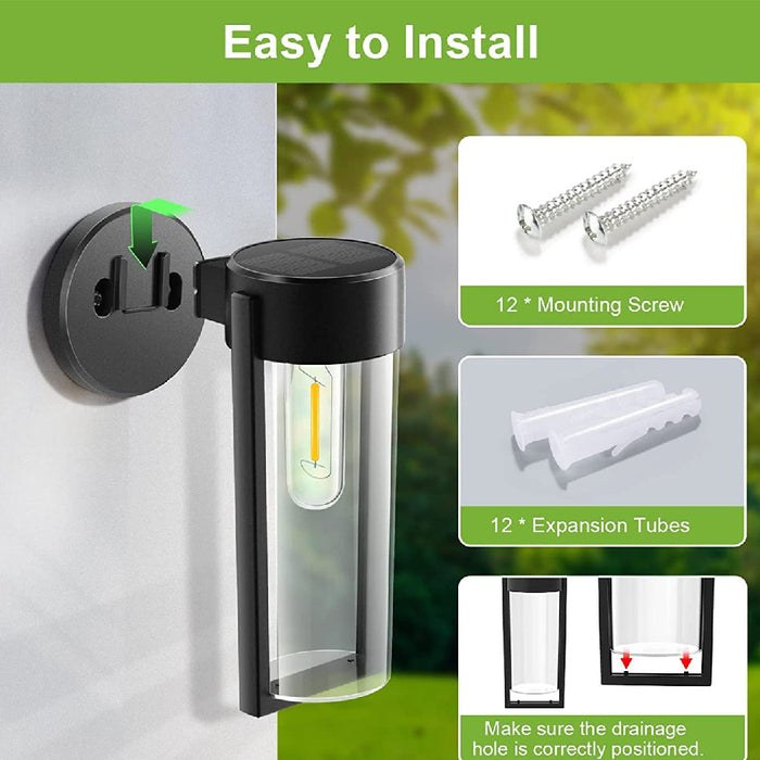 Lámpara solar para exteriores, lámpara de pared de alambre de tungsteno para exteriores, impermeable para patio