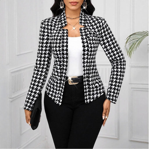 Manteau cardigan blazer à manches longues en pied-de-poule automne-hiver