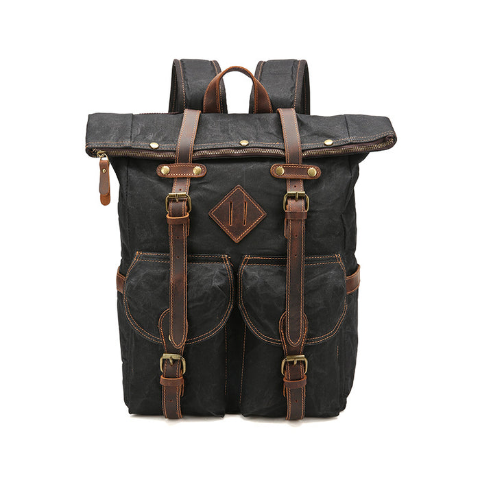Retro Waterproof Crazy Horse Leather Canvas Large Capacity Backpack