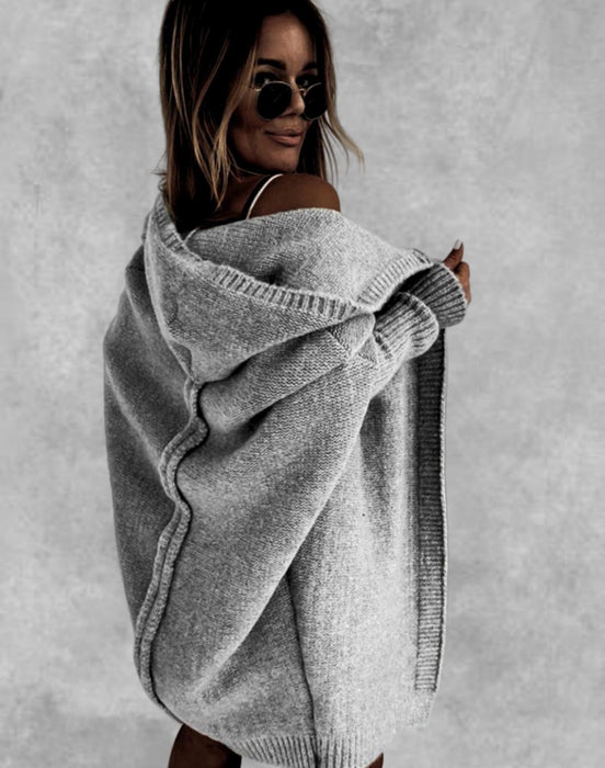 Gilet cardigan à capuche à manches chauve-souris, coupe ample et décontractée, couleur unie, vêtements pour femmes