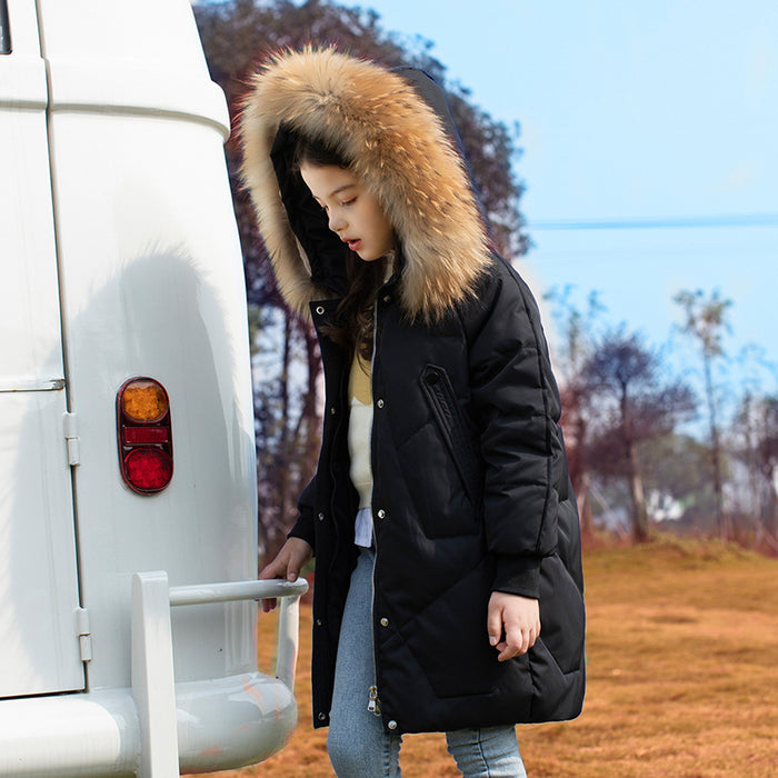 Children's Down Jacket Mid-length Western Style Fashionable Winter Clothes Coat