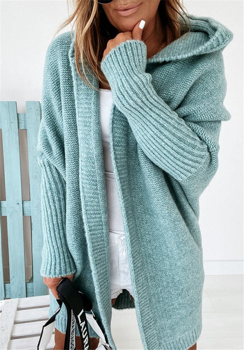 Gilet cardigan à capuche à manches chauve-souris, coupe ample et décontractée, couleur unie, vêtements pour femmes