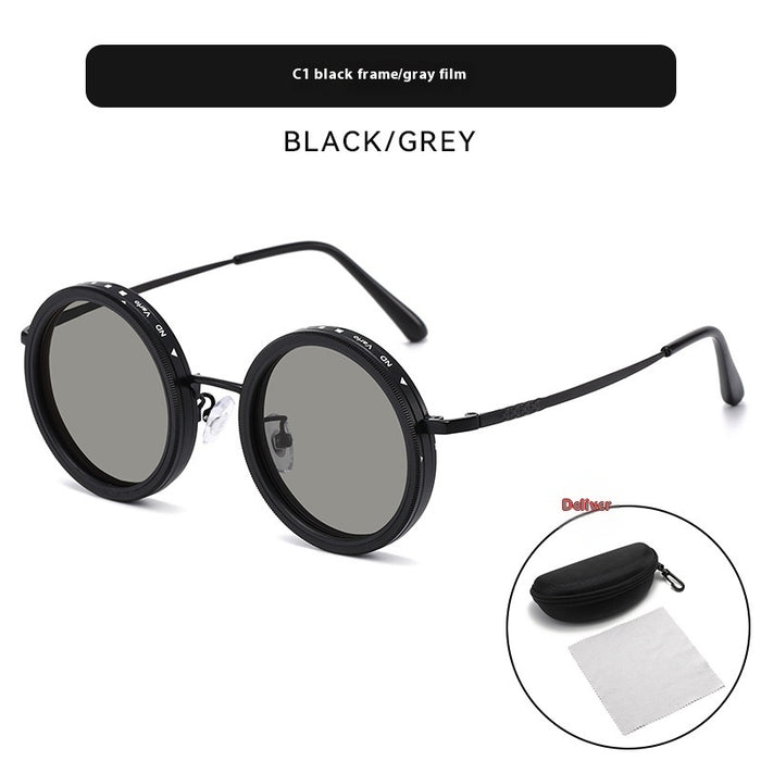 ND Adjustable New Punk Cross-mirror Rotating Color-changing Polarized Sun Glasses