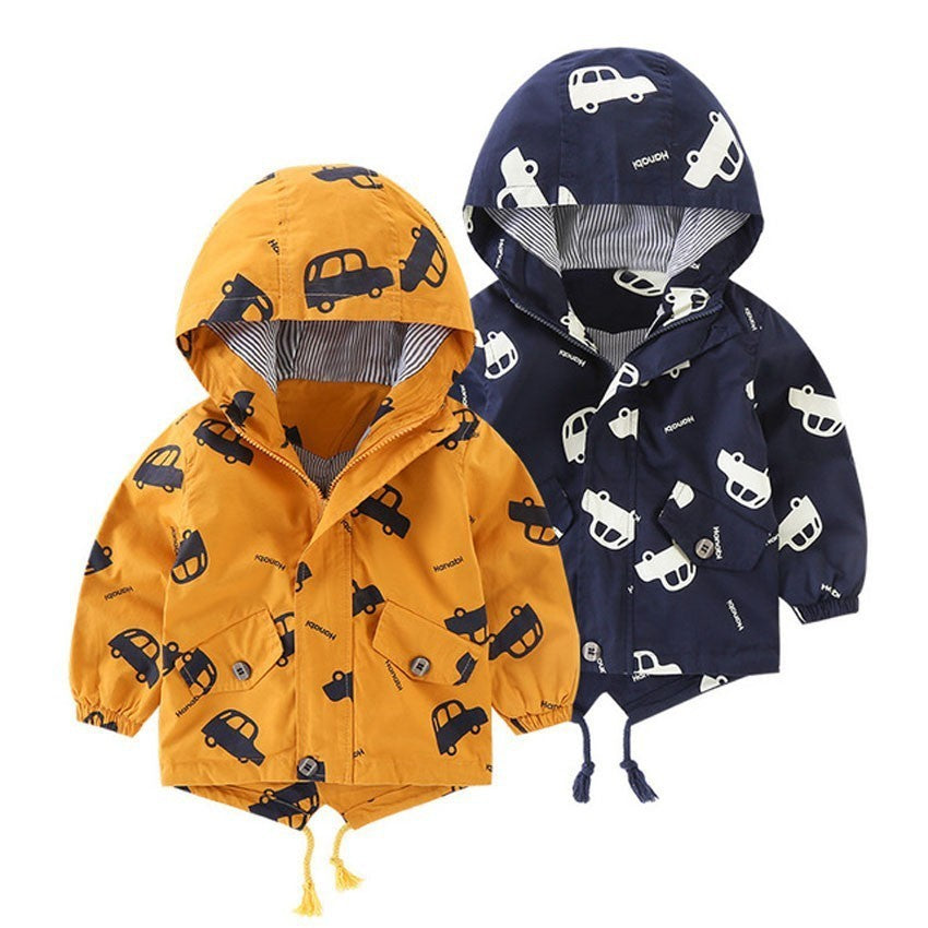 Children's Cotton-padded Coat Boys' Winter Children's Clothing Korean-style All-printed Car Jacket Girls' Cartoon Hooded Zipper Shirt
