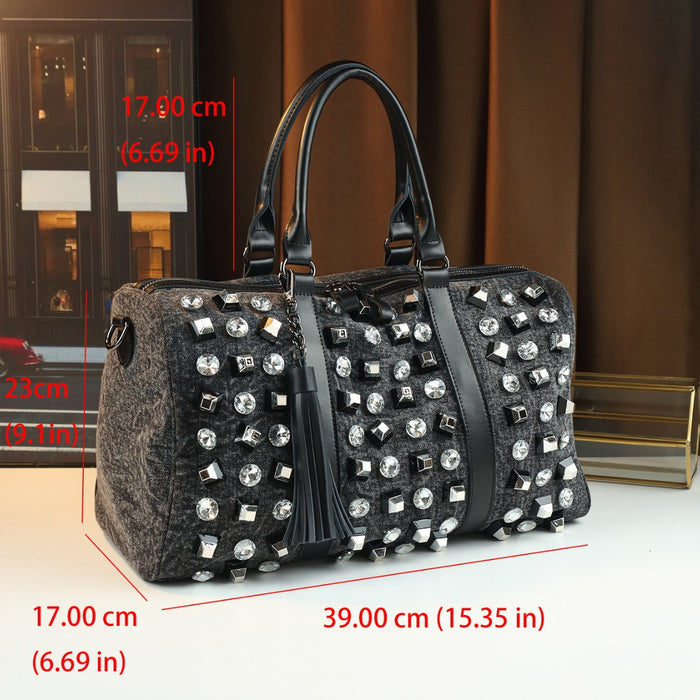 Large-Capacity Casual Travel Rhinestone Embellished Handbag Shoulder Crossbody Bag