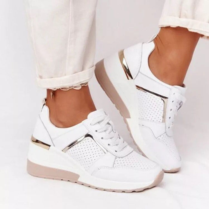 Zapatos deportivos de plataforma con cordones y cuña para mujer, informales, de talla grande