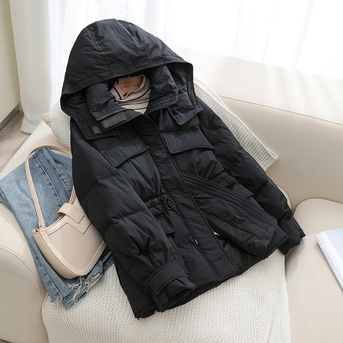 Winter Waist-tight Profile Down Jacket Mid-length Hooded Fashion Thickened White Duck