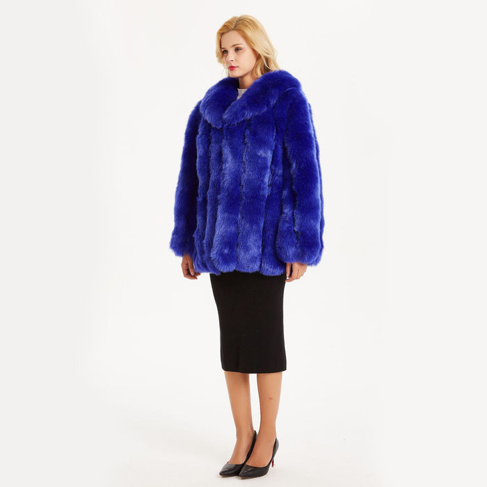Nouveau manteau élégant à col en fourrure de renard de style européen et américain