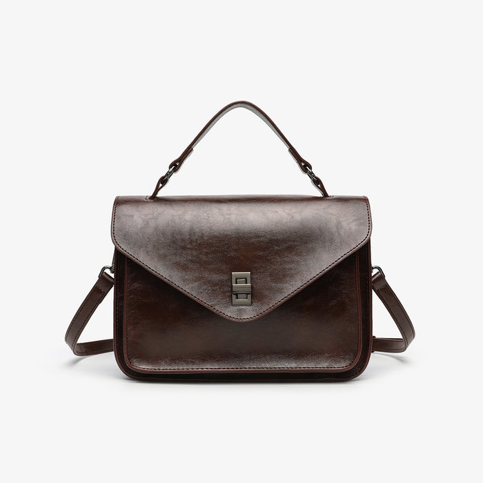 Oil-waxed Leather Vintage New Style Minimalist Fashionable Elegant Womens