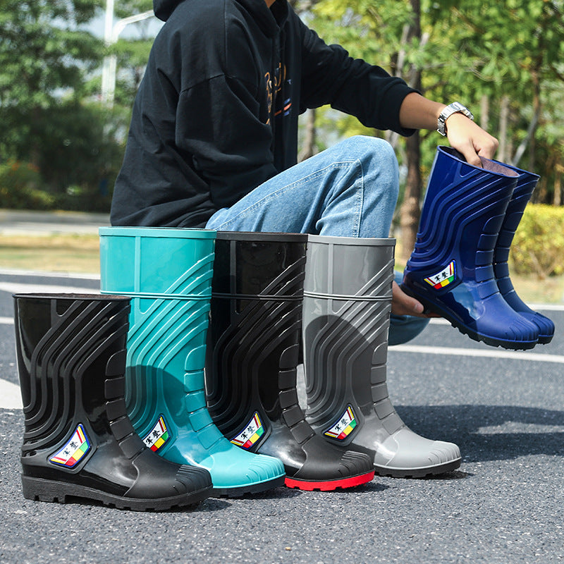 Bottes de pluie mi-mollet en caoutchouc pour homme, doublées en polaire, style mode, pour l'extérieur