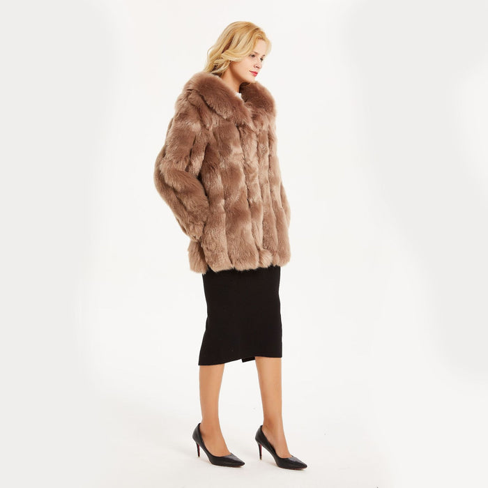 Nouveau manteau élégant à col en fourrure de renard de style européen et américain