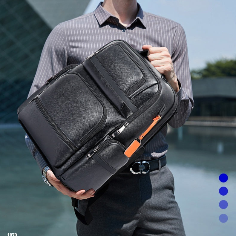 Business Leather Men's Backpack Large Capacity Computer Bag