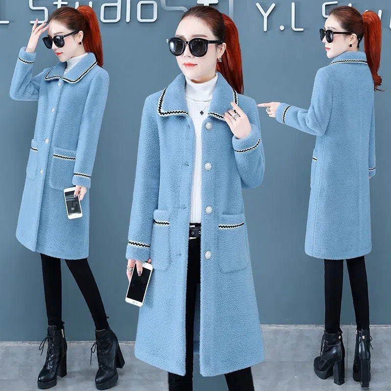 Women's Mid-length Faux Mink Fleece Coat