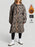Fleece-lined Hooded Zip-up Leopard-print Coattrench Coat