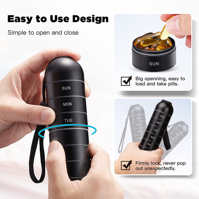 Pastillero de metal, organizador semanal impermeable para viajes, pastillero grande de aleación de aluminio, contenedor para medicamentos diarios de 7 días.