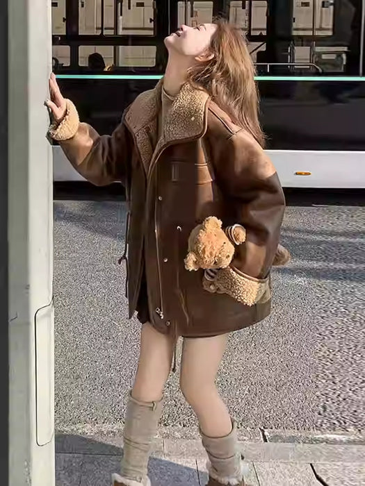 Thickened Lambskin Coat With Integrated Fur Lining