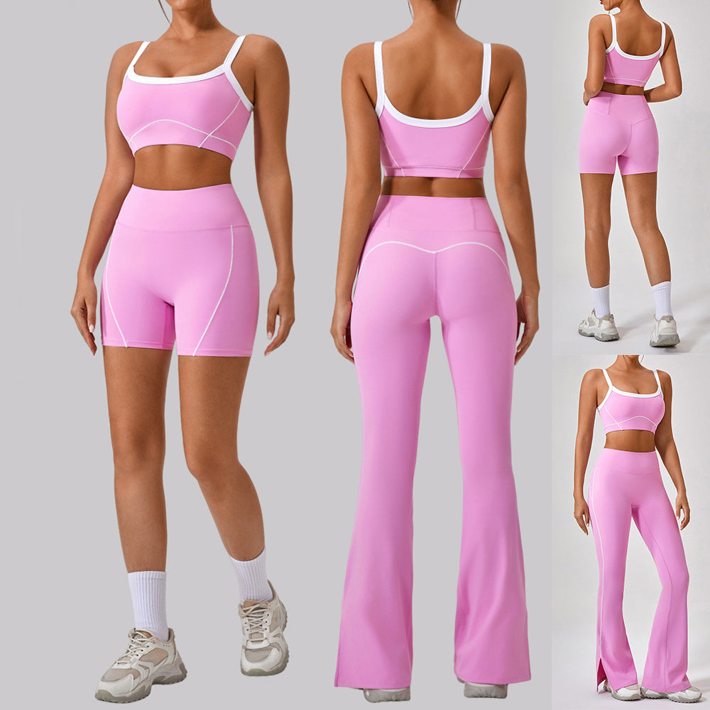 Conjunto de yoga para mujer con tirantes finos y colores contrastantes para deportes al aire libre