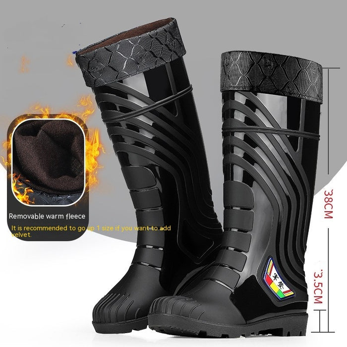 Bottes de pluie mi-mollet en caoutchouc pour homme, doublées en polaire, style mode, pour l'extérieur
