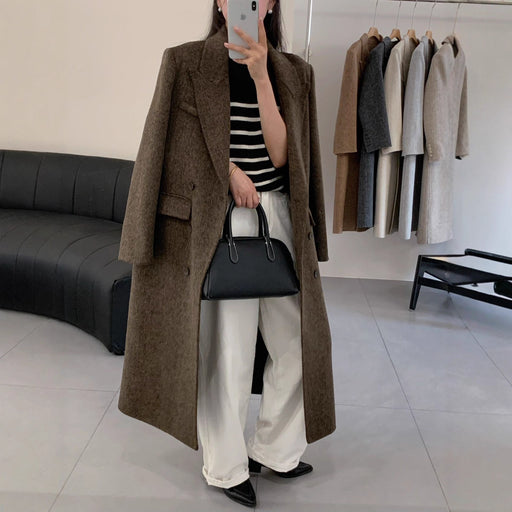 Manteau long en laine double face au-dessus du genou pour femme