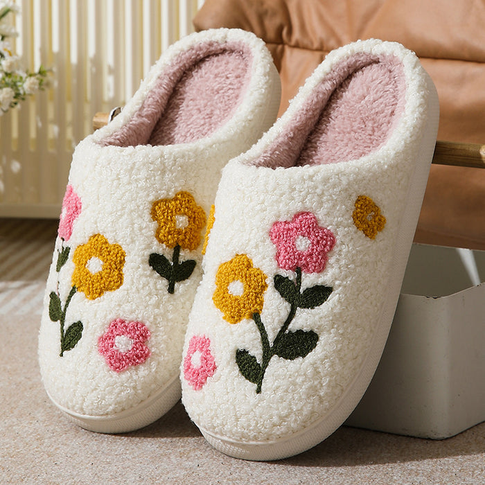 Chaussons en coton chauds et confortables à fleurs colorées, d'intérieur,